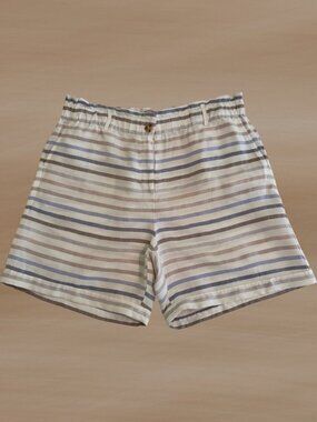 J Jill Linen Blend High Rise Shorts Paper Bag Waist Elastic Belt Loops (Med)